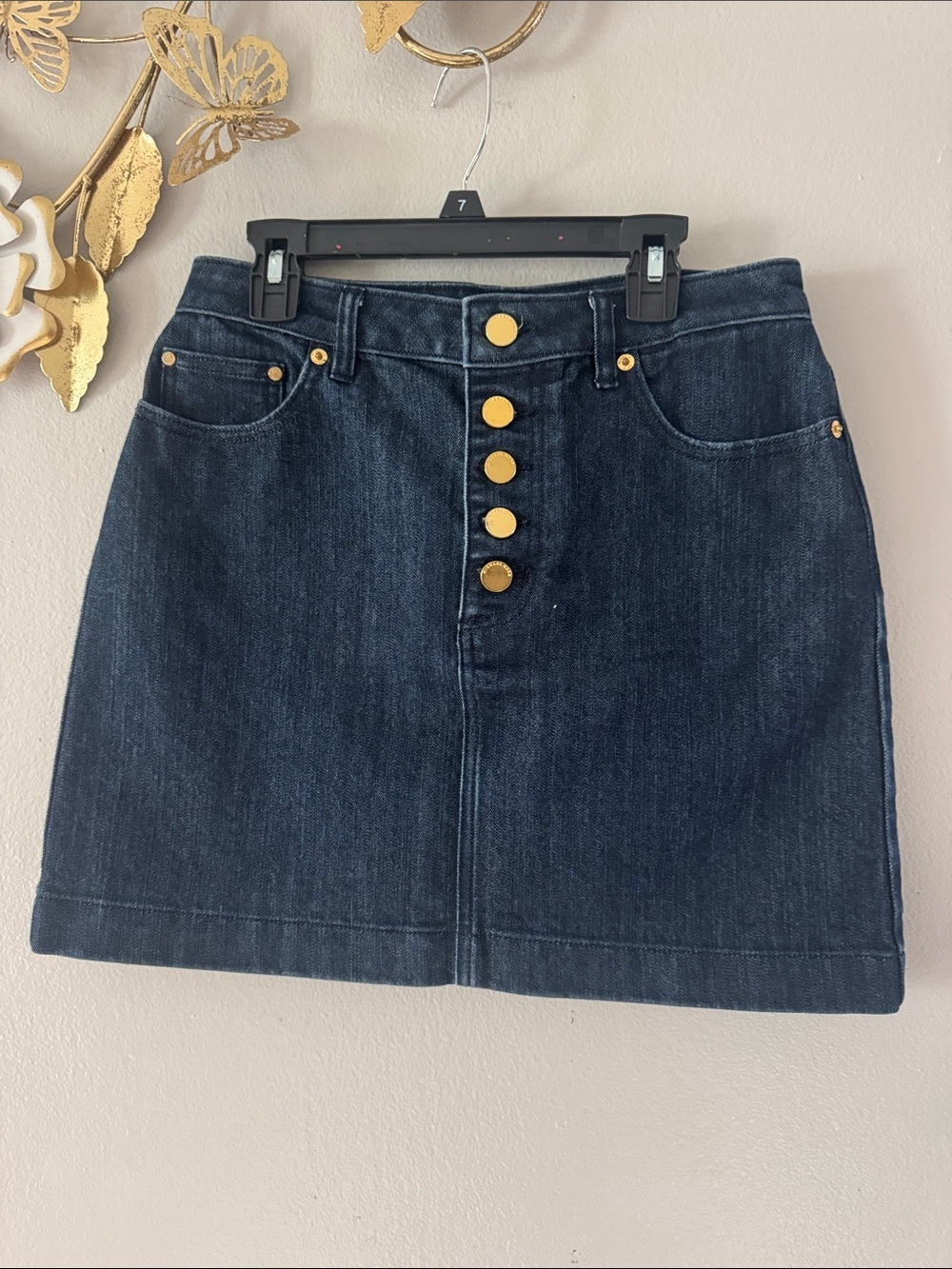 Michael Kors Dark Blue Denim Mini Skirt with Gold Buttons